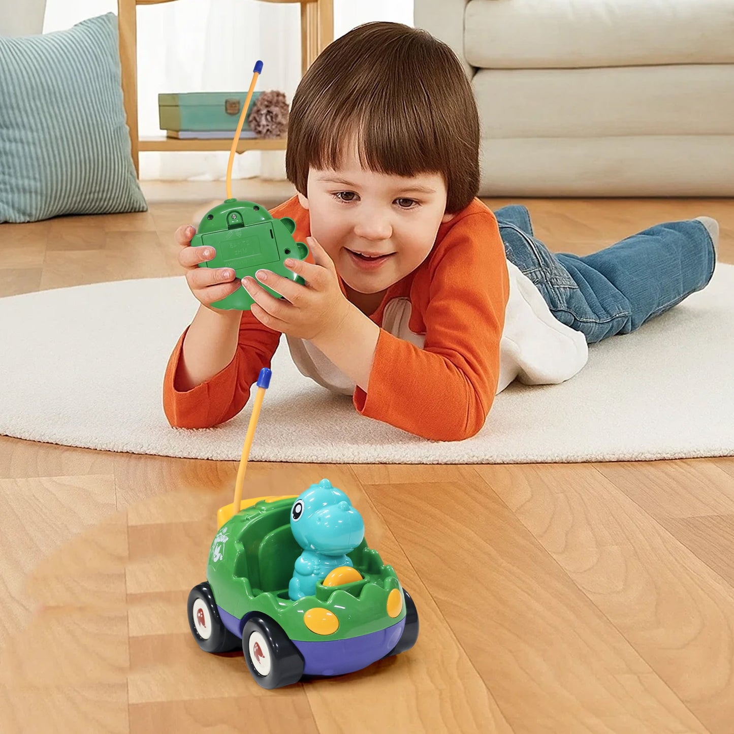 FRESHE RC Car, Cartoon Dinosaur Remote Control Car, Cars Toys with LED Lights & Music, Toddler Toys for Ages 2-4,(Blue)