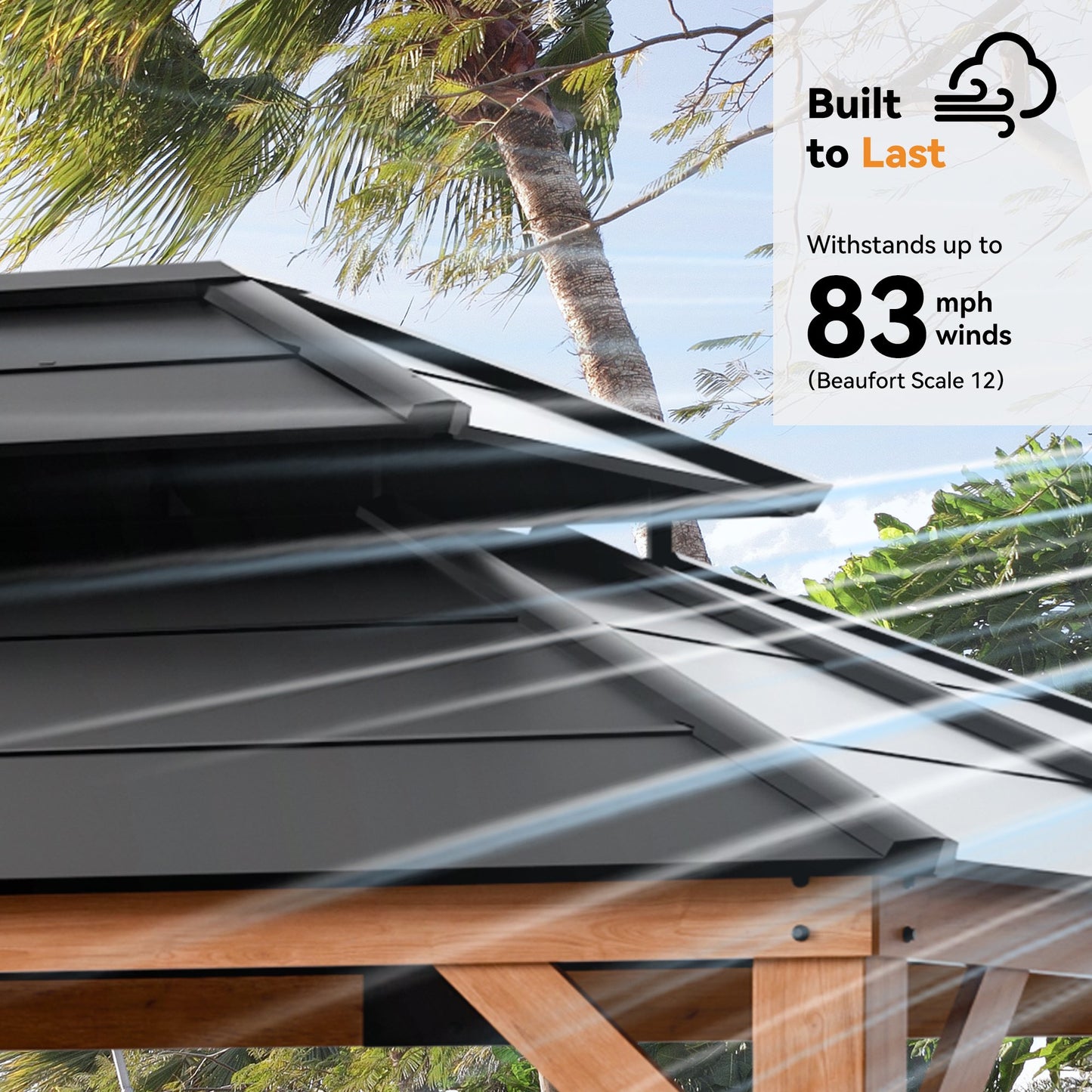 Modern Shade Wood Gazebo 11' x 13', Cedar Framed Wooden Gazebo with Double Galvanized Steel Roof, Hardtop Gazebo with Sturdy Hooks for Garden, Backyard patio and Deck