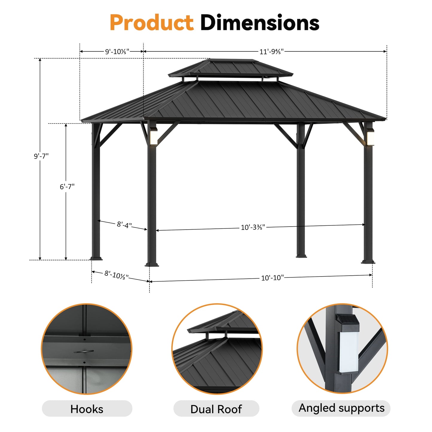 Modern Shade 10'x12' Hard Top Gazebo W/ Solar LED light