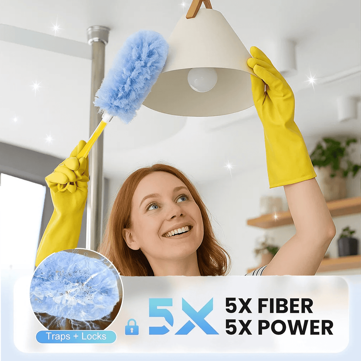 Heavy Duty Duster Refills, 50 pcs with Handle & Extendable Handle*1 , Multisurface 360° Dusters with 4X Microfibers(Blue)