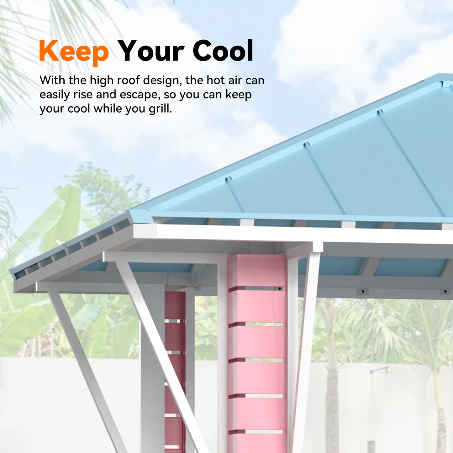 FONA 8'x8' Coastal Dream Outdoor Bar & Grill Gazebo with USB,Hooks,Open Sides for Backyard & Pool