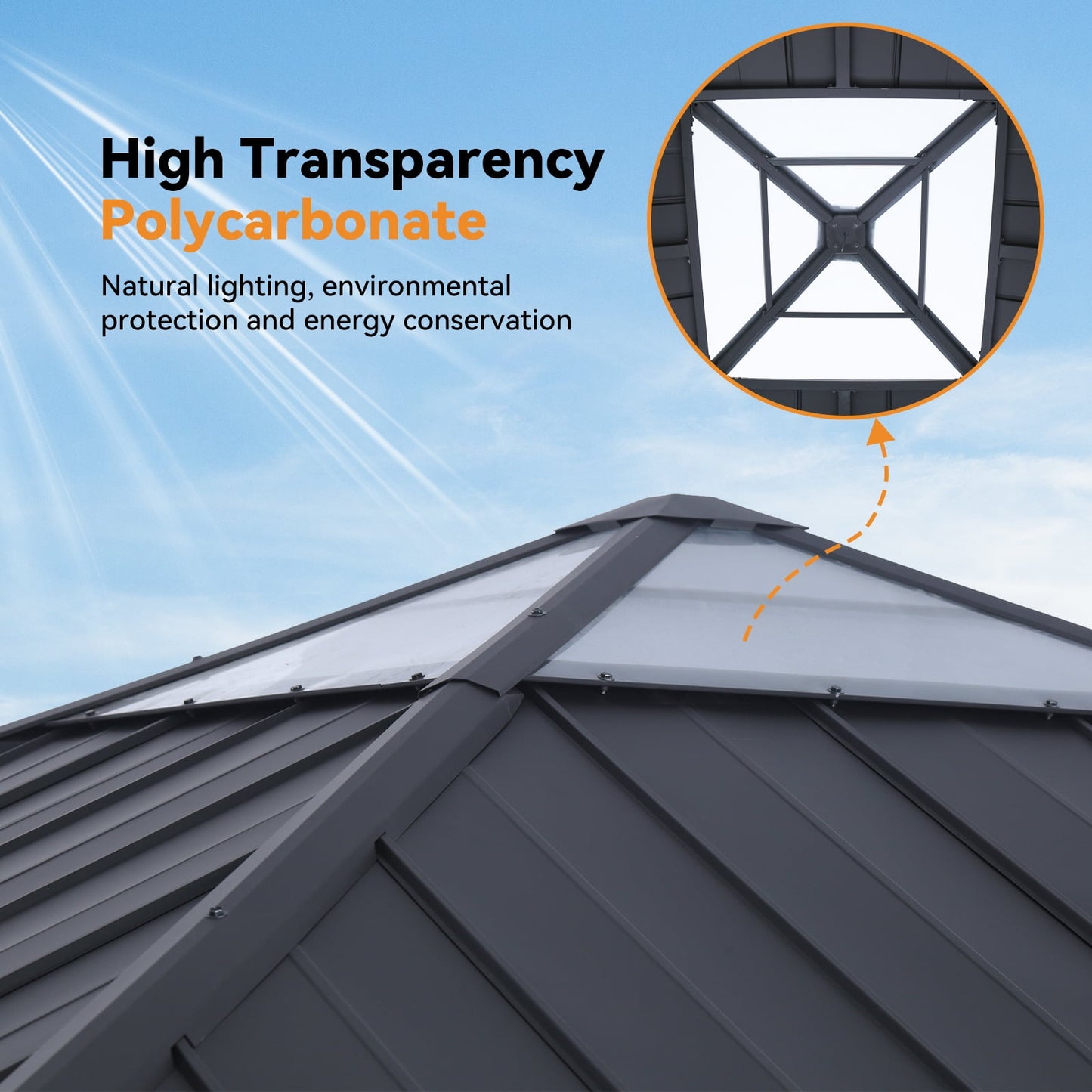 Modern Shade Wood Gazebo 11' x 11', Hardtop Gazebo with Galvanized Steel and Polycarbonate Hip Roof Hardtop, Cedar Framed Wooden Gazebo for Garden, Backyard, Patio and Deck