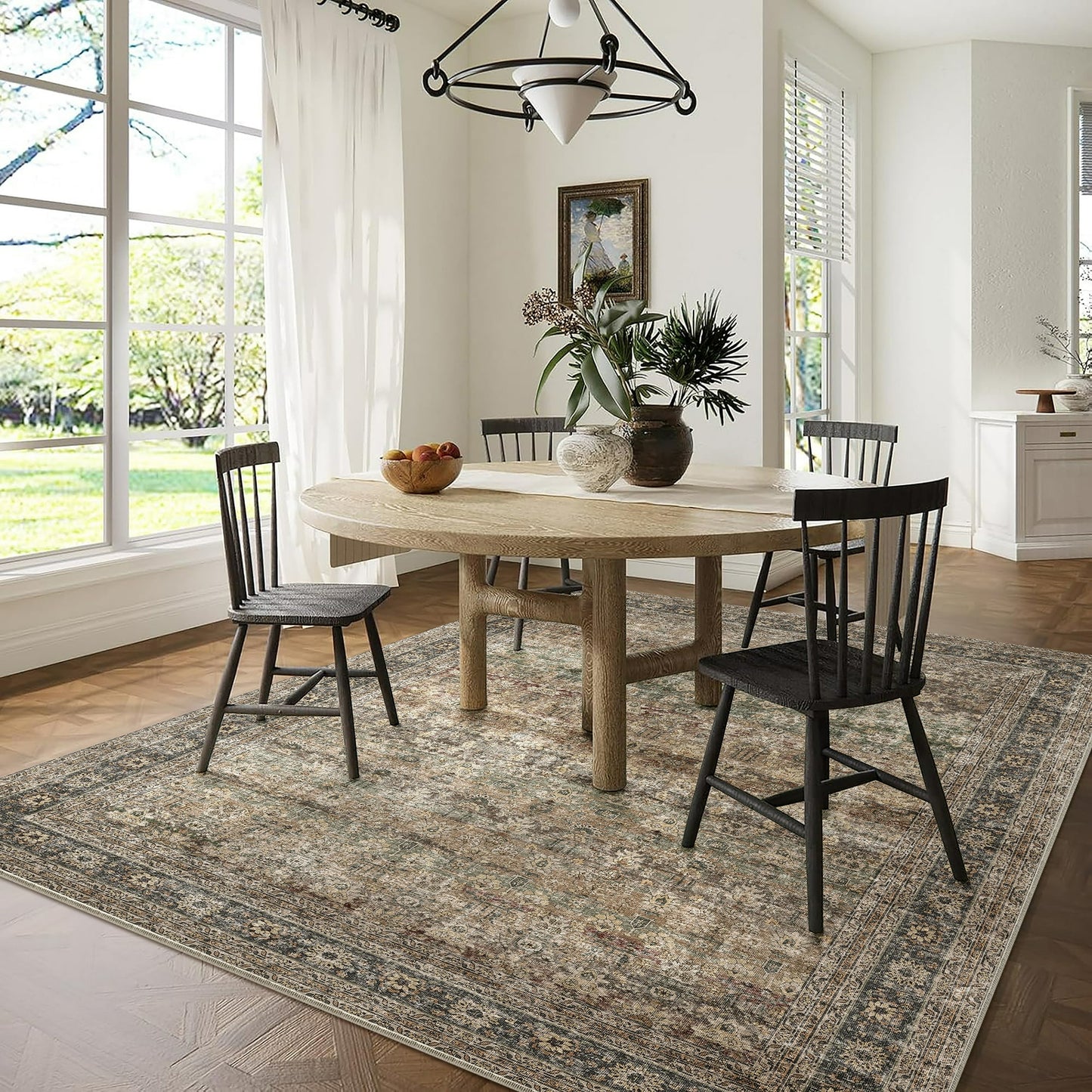 BERTHMEER Vintage Large Area Rugs 8’x10' Clearance for Living Room Bedroom Office Dining Room Farmhouse Brown Oriental Rugs Non Slip Traditional Distressed Rugs