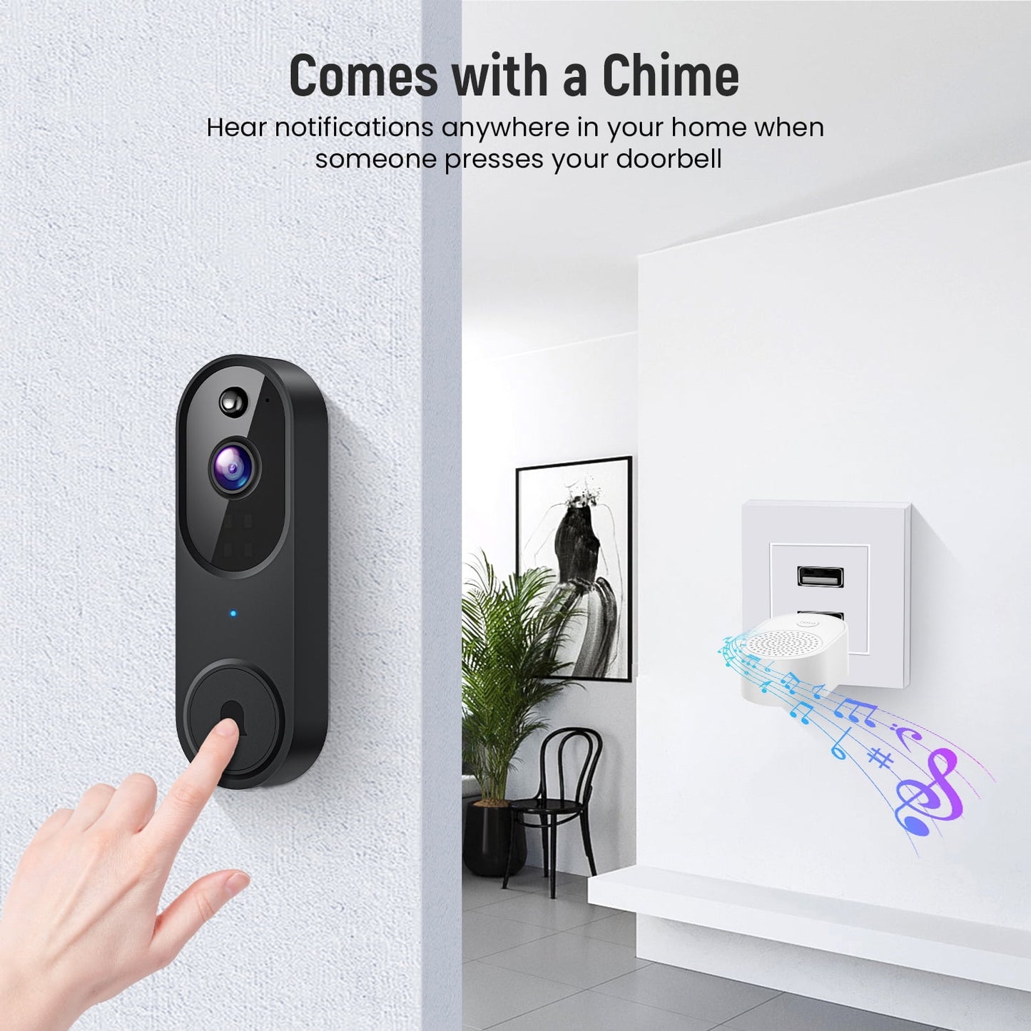 Wireless Wi-Fi Video Doorbell Camera with Two Way Audio, Smart Motion Detection, Night Vision and Cloud Storage, 2.4G Wi-Fi only