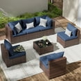 ELPOSUN 7 Pieces Patio Furniture Set All Weather Outdoor Sectional Sofa, Outdoor Modern Sectional Furniture Wicker Couch with Glass Coffee Table, Thicken Navy Blue Cushions, Water Resistant