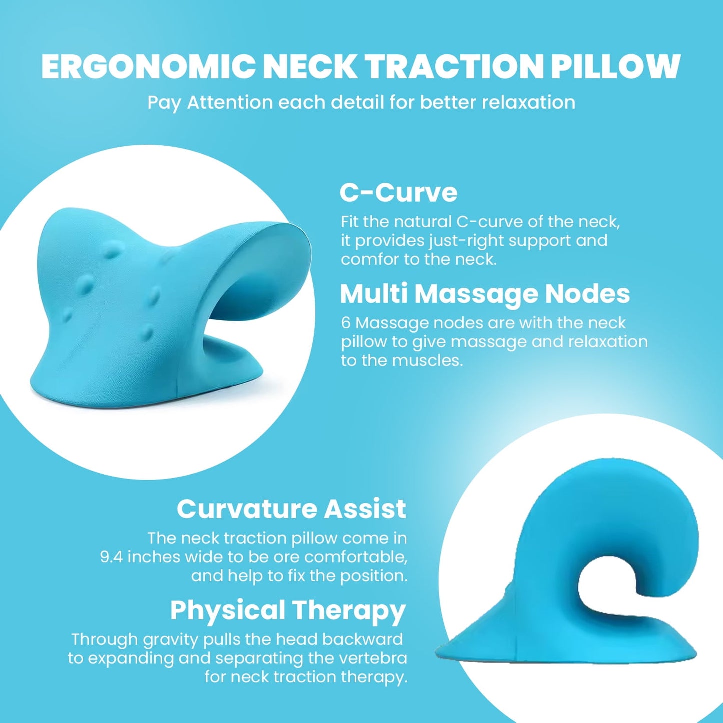 Strlinen Neck and Shoulder Relaxer, Cervical Traction Device for TMJ Pain Relief and Cervical Spine Alignment, Chiropractic Pillow Neck Stretcher (Black)