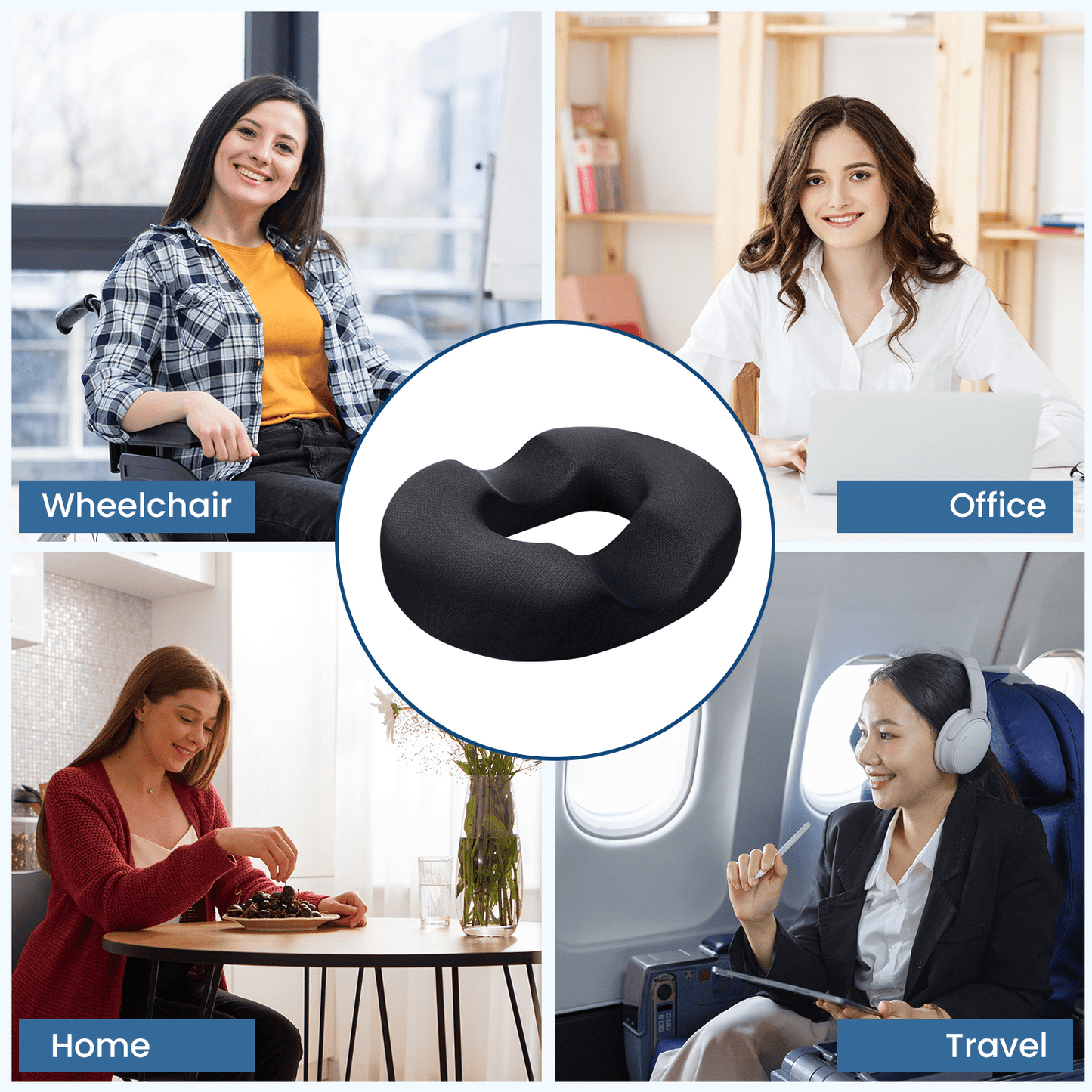 Strlinen Donut Pillow Hemorrhoid Tailbone Seat Cushion – Large Black Lifting Cushion Pain Relief for Coccyx, Prostate, Sciatica, Pelvic Floor, Pressure Sores, Pregnancy