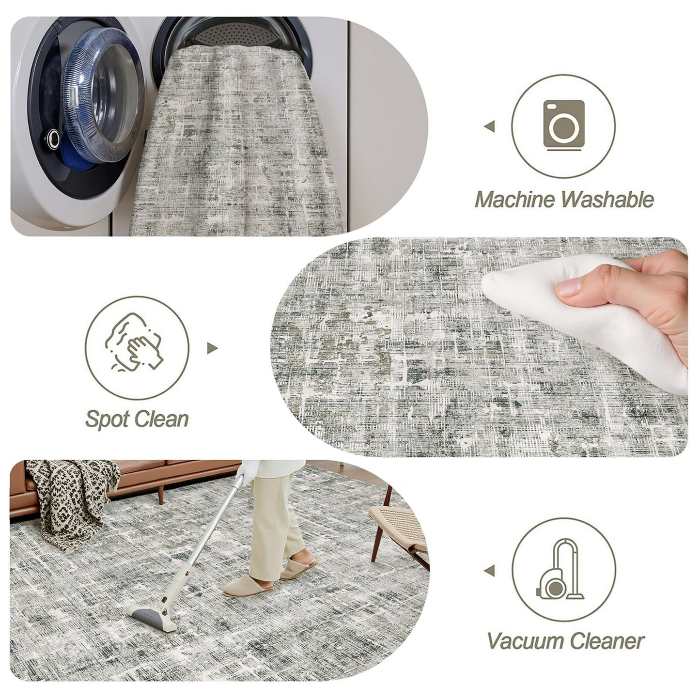 WIPONKEN 8x10 Area Rug for Living Room and Bedroom, Washable Modern Abstract Low-Pile Mat with Non-Slip Backing