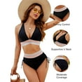 Women High Waisted Bikini Sets Tummy Control Swimsuits Color Block 2 Piece Drawstring Bathing Suit