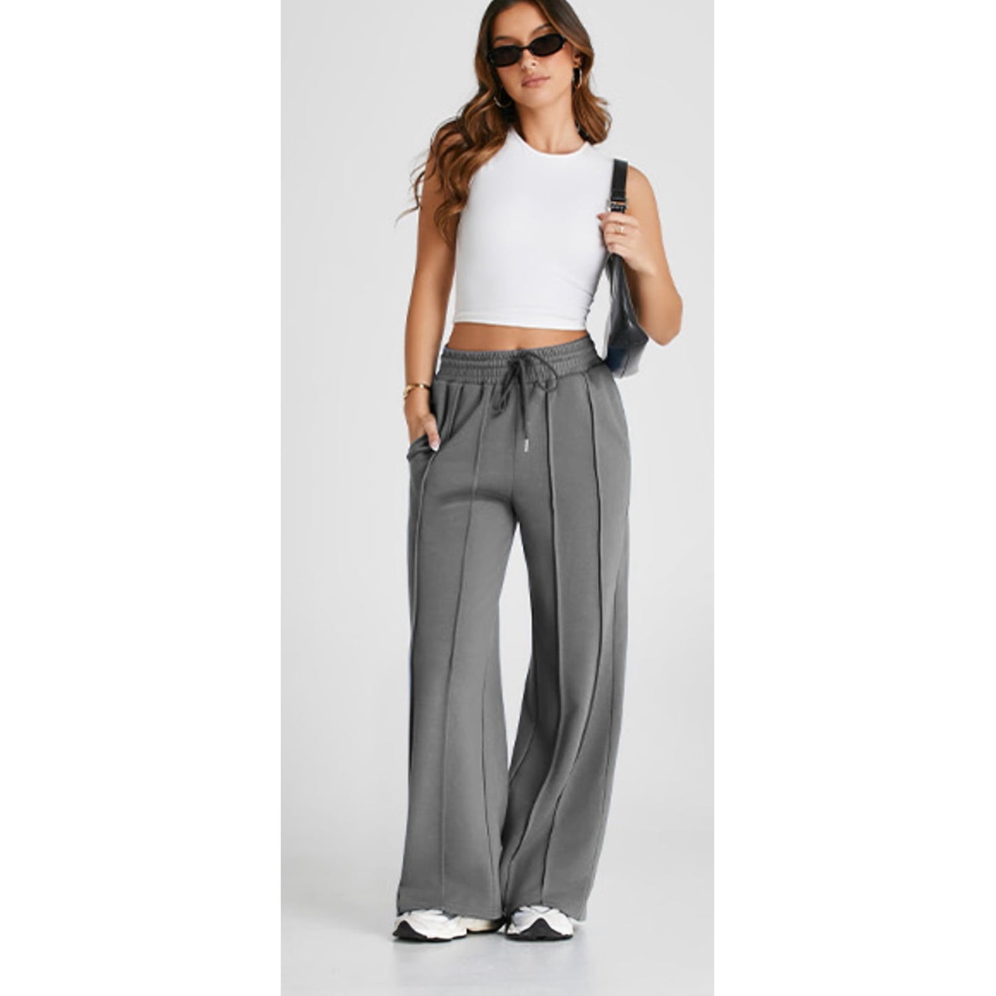 SOMER Yoga Sweatpants High Waisted for Women Elastic Elevated Seams Wide Leg Drawstring Loose Joggers Long Pants with Pockets