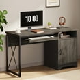 Bestier 47" Computer Desk Reversible Home Office Desk Executive PC Table with Keyboard Tray and Storage Cabinet,Wash Gray