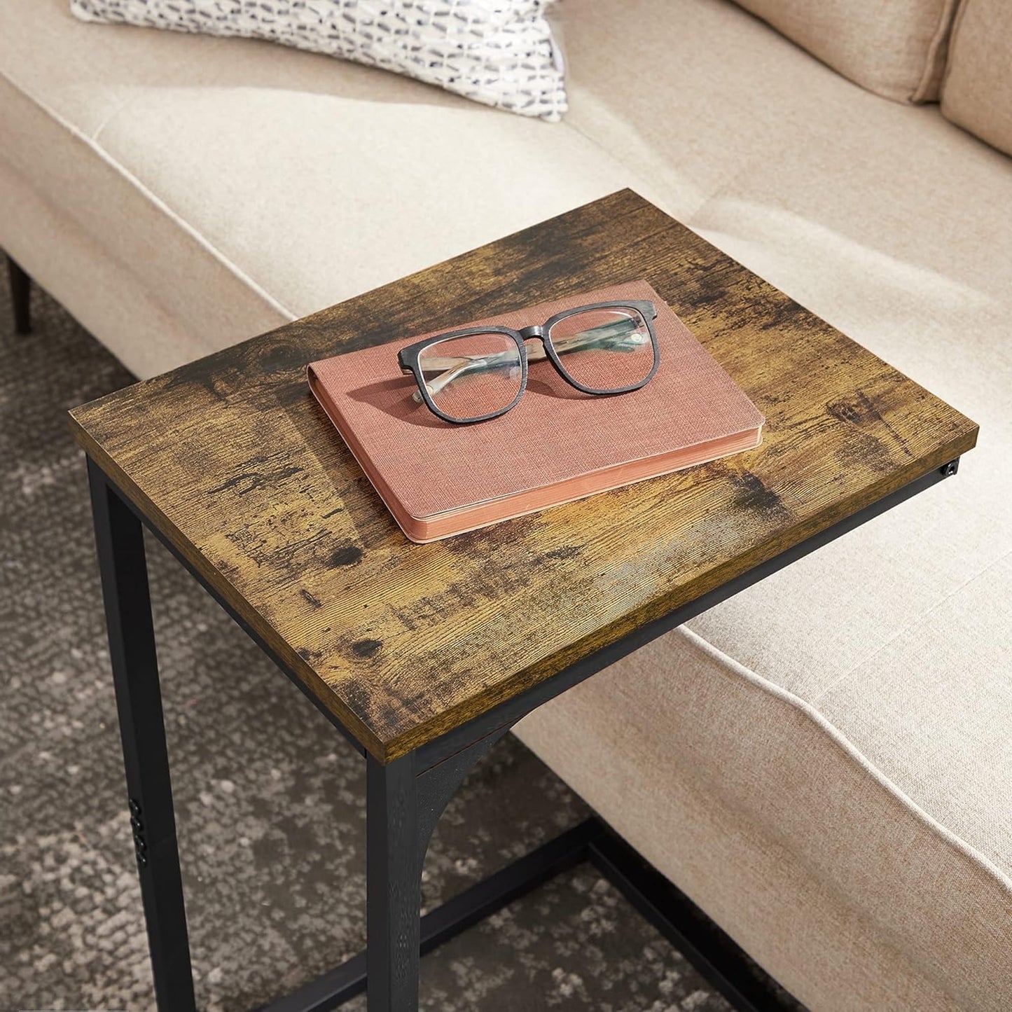 Dowellia C-Shaped Metal Side Table for Living Room and Rooms, Brown Finish