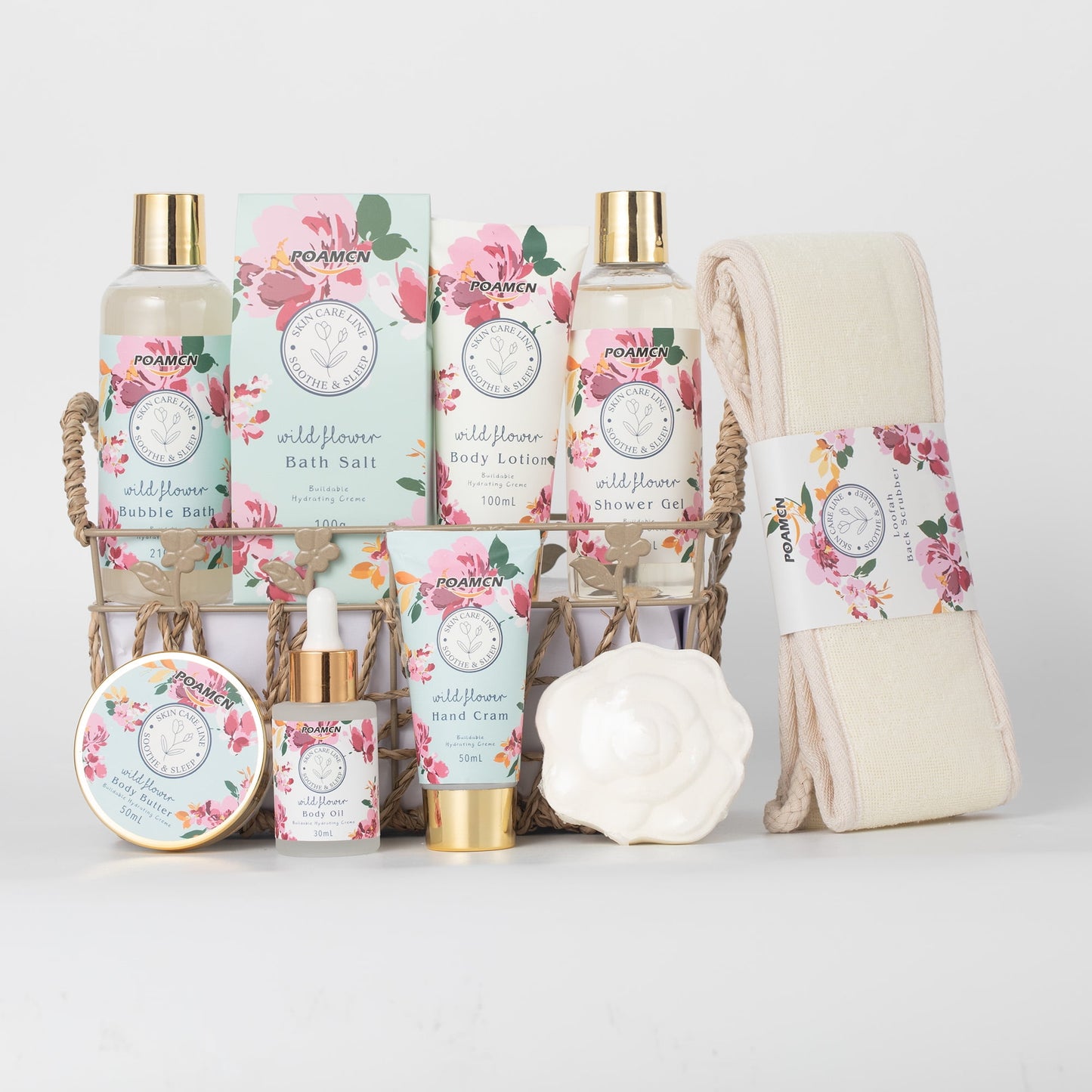 Poamcn Bath and Body Gift Set,Home Spa Gift Basket Set for Women,Japanese Cherry Blossom Scent,9 Piece Set