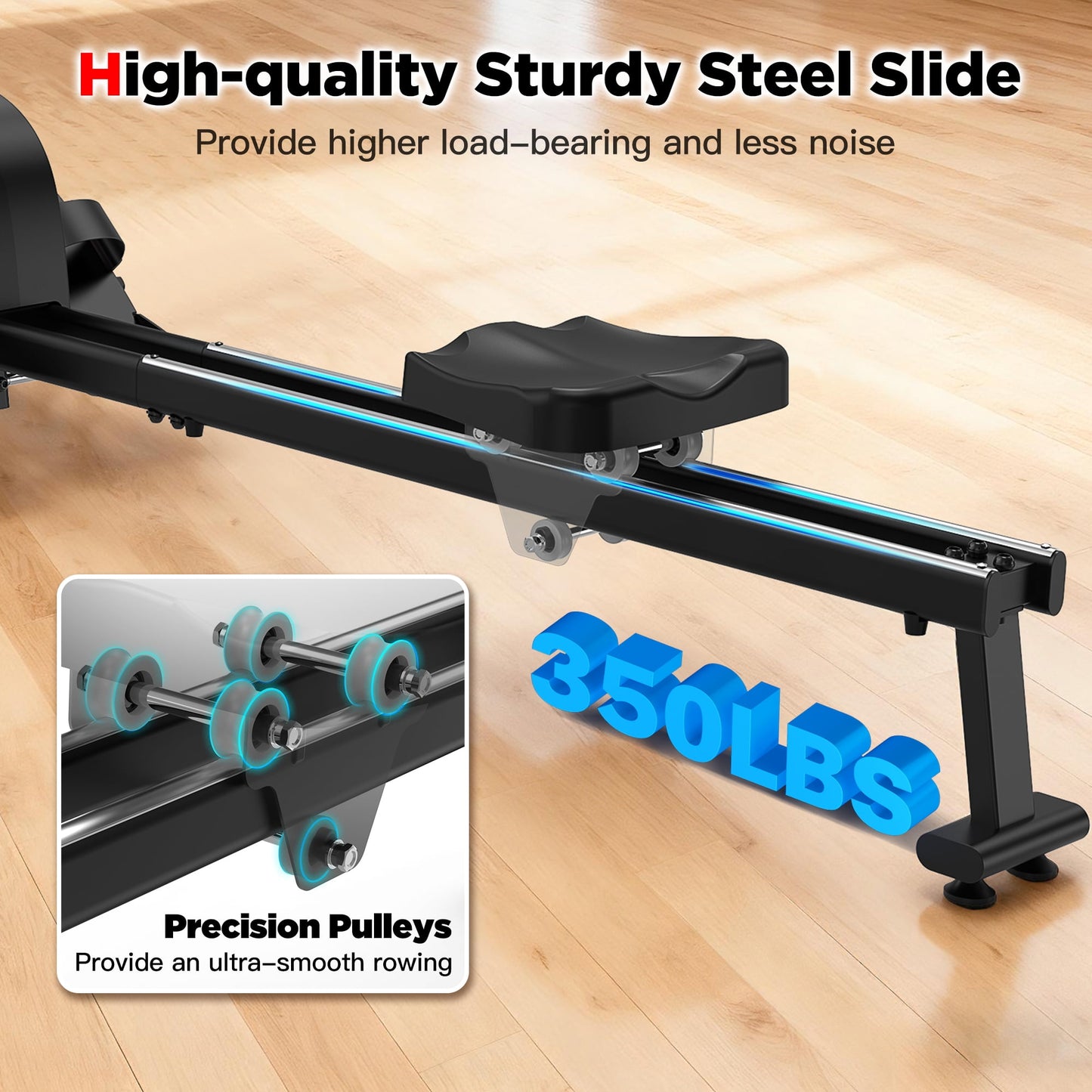 Magnetic Rowing Machines 115lbs Peak Resistance, 350lbs Weight Capacity, Indoor Foldable with 16 Levels Resistance, Dual Slide Rail, Bluetooth App Compatible for Home Workout