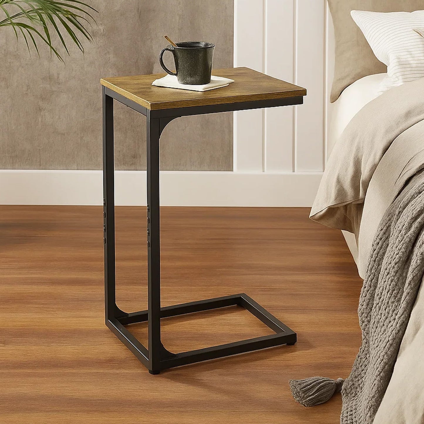 Dowellia C-Shaped Metal Side Table for Living Room and Rooms, Brown Finish