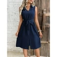 MLDRA Women's Dresses Midi Sundress Belted Shirt Sleeveless V-Neck Flowy Beach Skirt 2025 Spring Summer Casual Navy