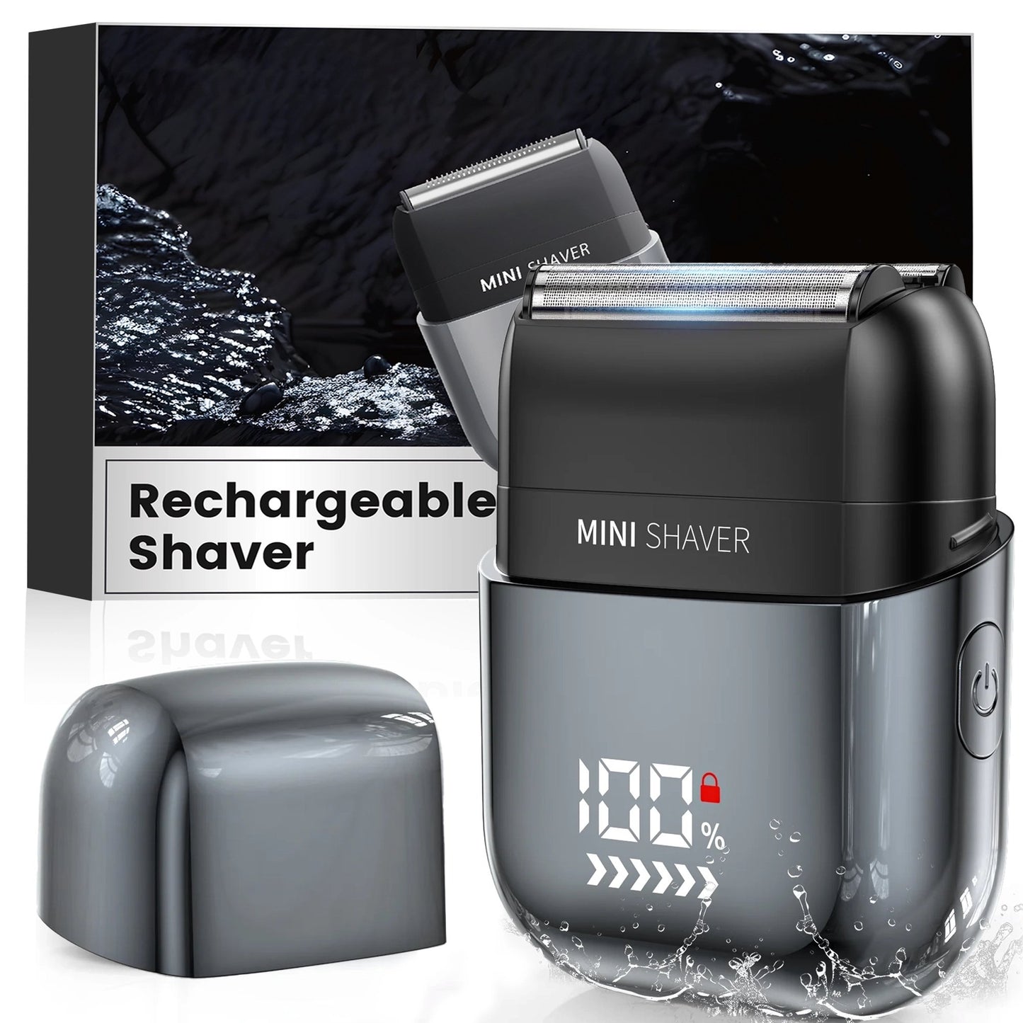 Electric Foil Shavers for Men, Rechargeable Mini Electric Razor with IPX7 Waterproof for Travel & Home, Gray