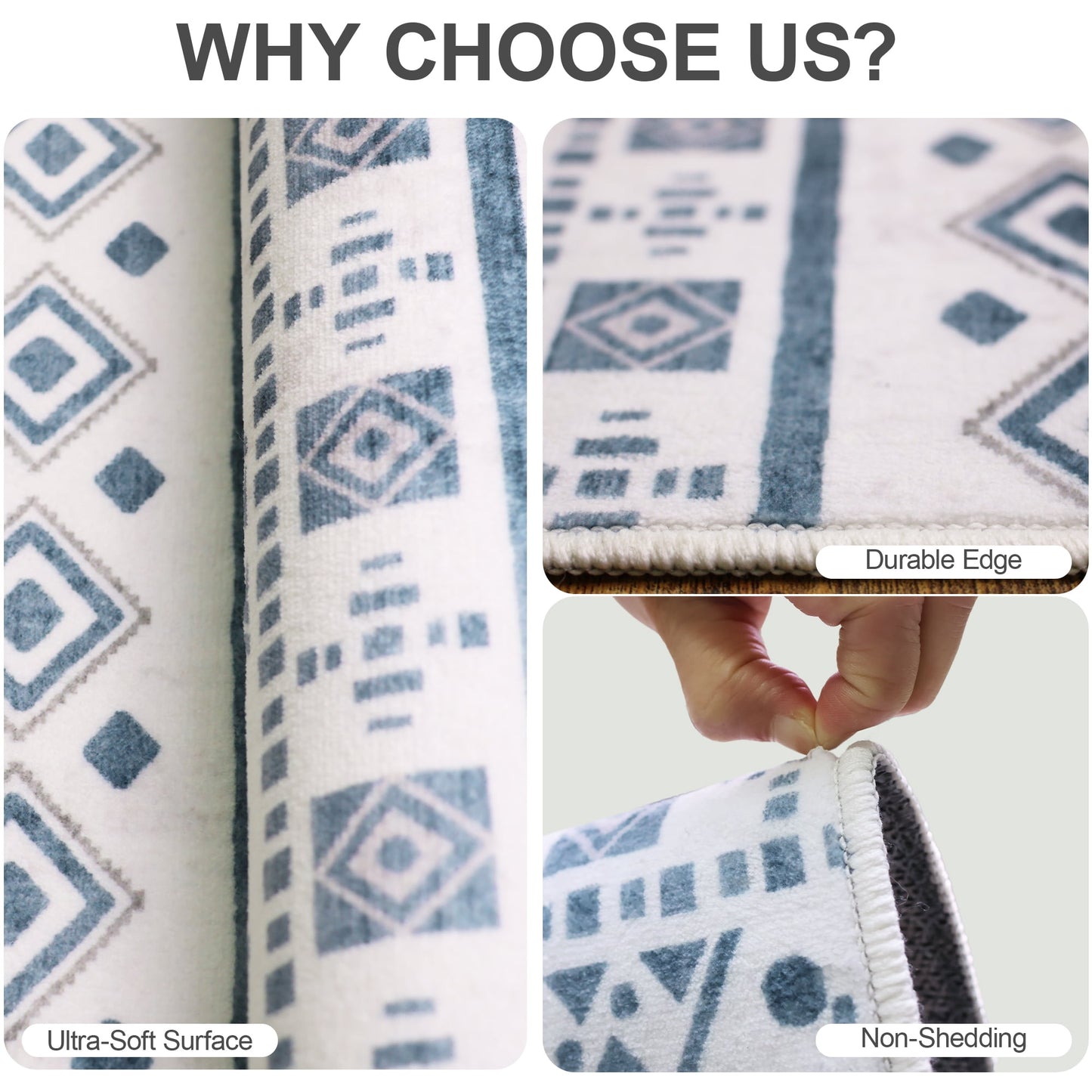 8x10 Rugs for Living Room Black, Washable Boho Area Rug Non-Slip, Ultra Soft Geometric Tribal Traditional Farmhouse Carpet for Dining Room Bedroom Dorm Office Home Decor