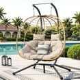 ELPOSUN Double Wicker Swing Egg Chair 2 Person Foldable Hanging Egg Chair with Stand, Porch Swing Loveseat for Patio, Balcony, Porch, Indoor,Outdoor, Beige