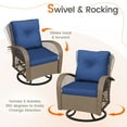 MRUAKA 3 Pieces Patio Furniture Set, Outdoor Swivel Gliders Rocker, Wicker Patio Bistro Set w Rattan Rocking Chair, Glass Top Side Table Thickened Cushions for Porch Deck Backyard (Navy)