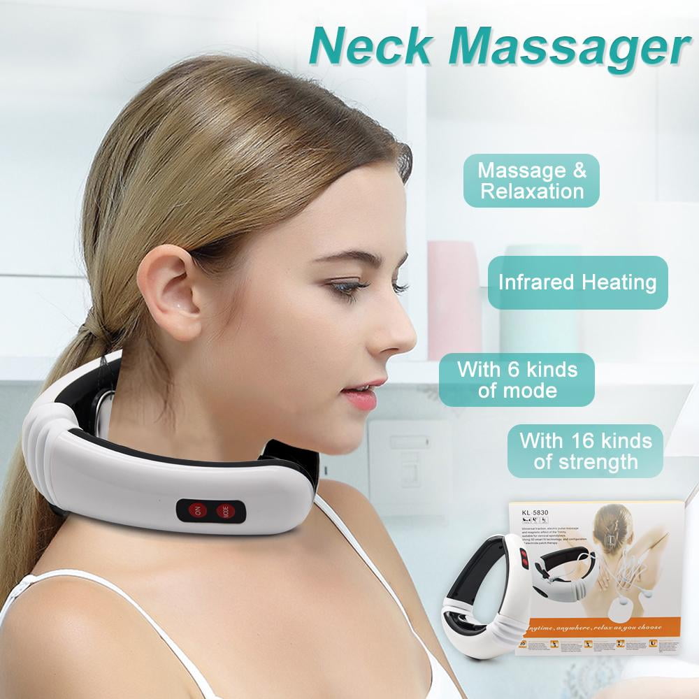EvoFine 3D Electric Neck Massager - Portable 6 Modes Adjustable 15 Speeds Cordless Deep Tissue Trigger Point Neck Pain Relief Massager with Pulse Pads
