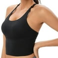 Sports Bra for Women Strappy Medium Support Padded Yoga Crop Tank Top Criss Cross Open Back Removable Cups for Workout Running Black
