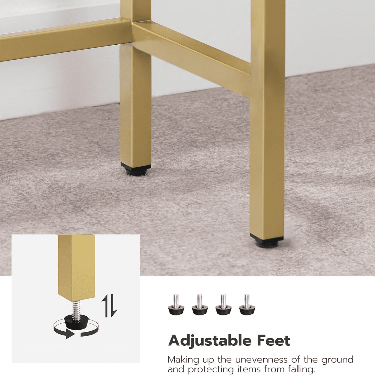 Dowellia Entryway Dresser, Faux Marble MDF Style Panel Sofa Table with Gold Border (Single, White Marble)