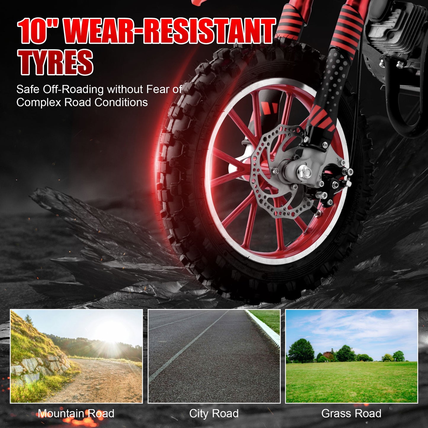 Ktoebyco 49cc Kids Dirt Bike, Gasoline Powered 2-Stroke Mini Motorcycle, 1-Seater, 1.5L Fuel Capacity, Red