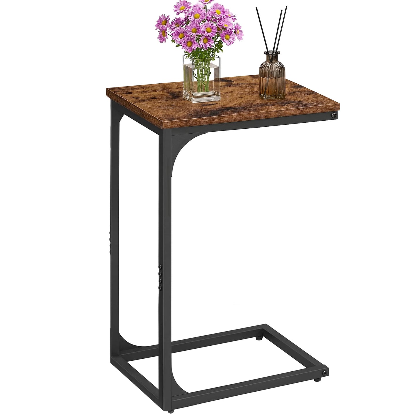 Dowellia C-Shaped Metal Side Table for Living Room and Rooms, Brown Finish
