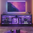Bestier LED TV Stand for 75" TVs,Gaming Entertainment Center for PS5,Modern TV Stand for Living Room,Tall TV Stand with Storage Shelves, Black Marble