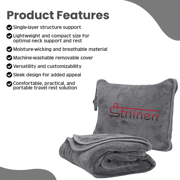 Strlinen 2-in-1 Travel Blanket & Pillow – Soft Airplane Blanket with Luggage Sleeve & Backpack Clip