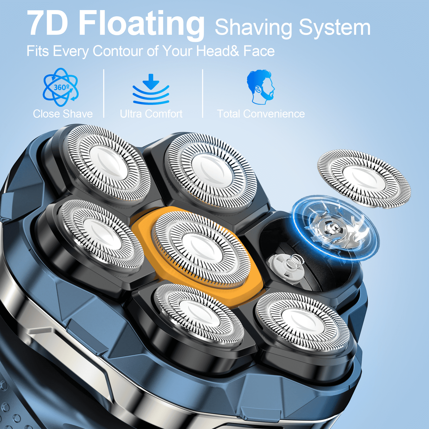 Head Shaver for Bald Men: Electric Bald Razor -IPX7 Wet & Dry Shaving- 7 Floating Heads for Ultimate Comfort - Rechargeable Grooming Kit for Scalp/Face/Beard -Ergonomic Grip