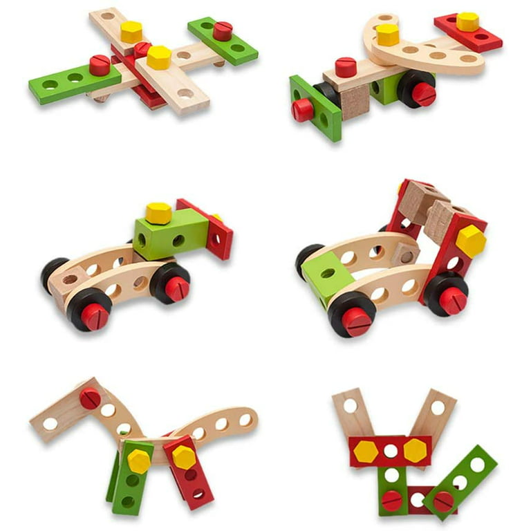 Alyvia Wooden Nuts and Bolts Toy for Toddlers, 28 Pcs Wooden Building Blocks Construction Set, Wood Learning Toys for Kids 3-7 Years Old Perfect Gift |