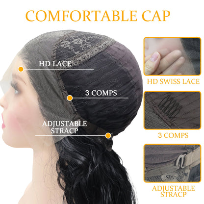 Deep Wave Lace Front Wigs Human Hair 13x4, Raw Human Hair, All-Day Comfort Glueless Pre-Plucked Hairline with Baby Hair, for Women, 200 Density, Natural Color 26 Inch