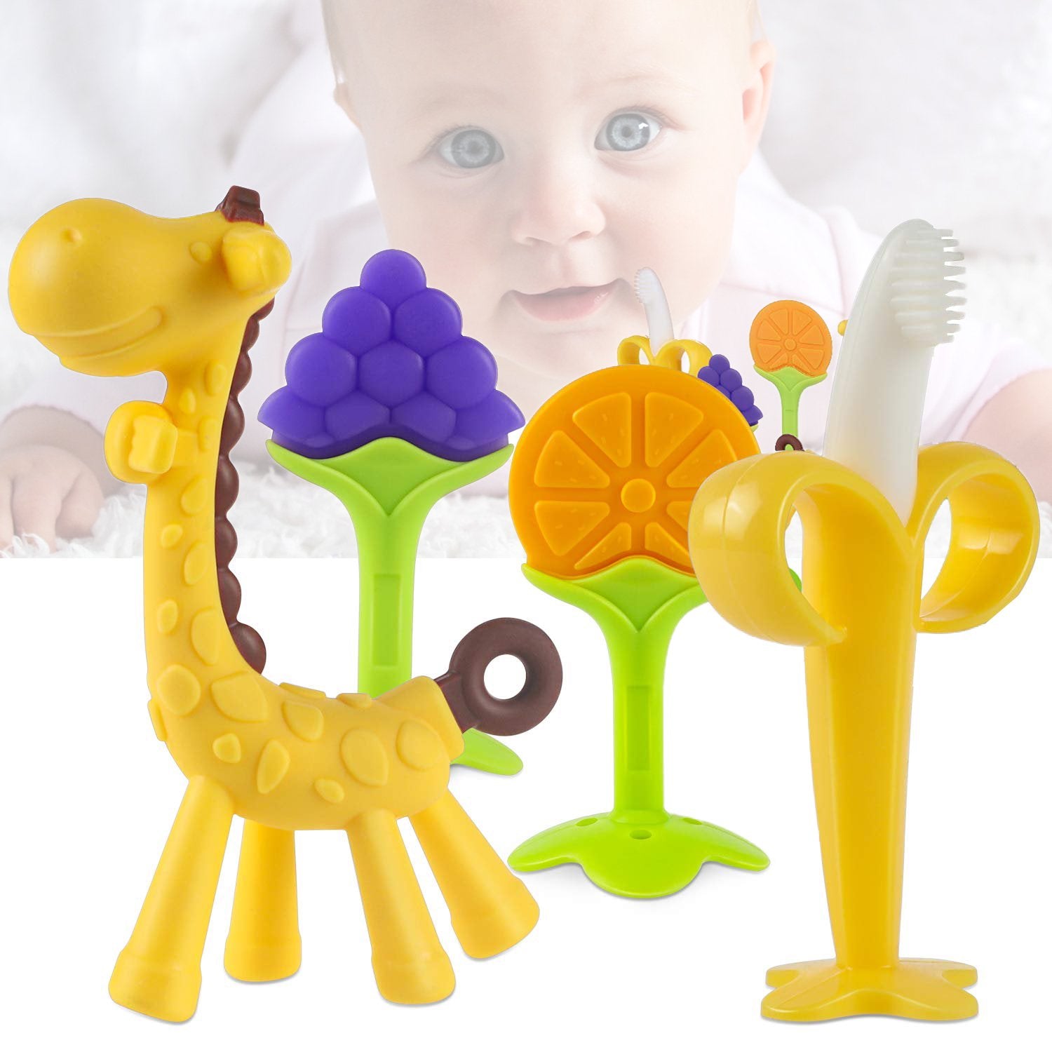 Baby Teething Toys Set/Baby teether chew Toys/Natural Organic Freezer Safe for Infants and Toddlers/BPA-Free Teether Set for Boys & Girls