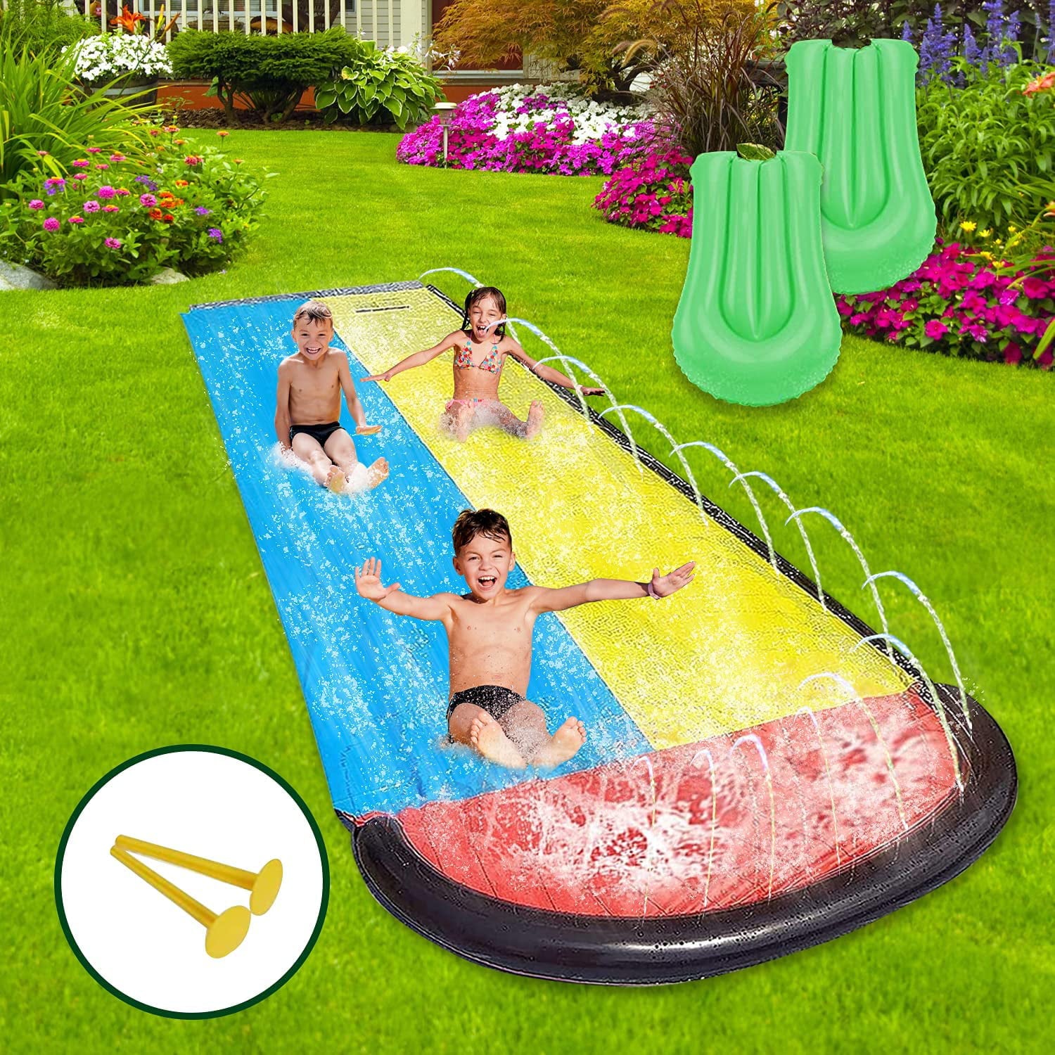 Yasen Water Slide for Kids , 15.5 FT Double Race Lanes Water Toys Game