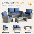 ELPOSUN Wicker Patio Furniture Set, 4 Piece Outdoor Sectional Conversation Sets, Gray PE Rattan Patio Sofa Set for Balcony, Porch, Backyard, Navy Blue