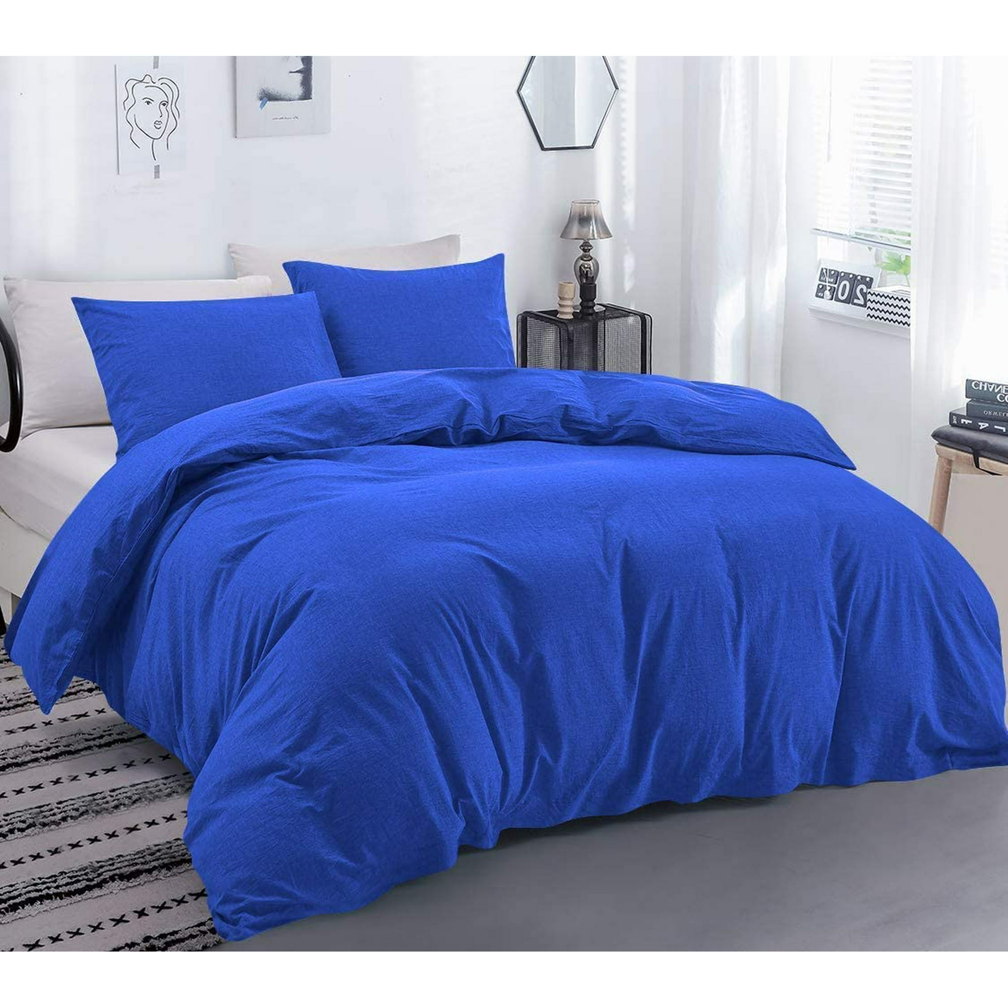 600 Thread Count Egyptian Cotton 3-PCs Duvet Cover Set { Button Closure } King/Cal-King, Royal Blue Solid