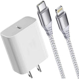 Fleur Automatic Power Cut-off for Full Charged Aple Devices White USB-C to Lightning Braided Charging Cable and Wall Adapter USB-C Power Block