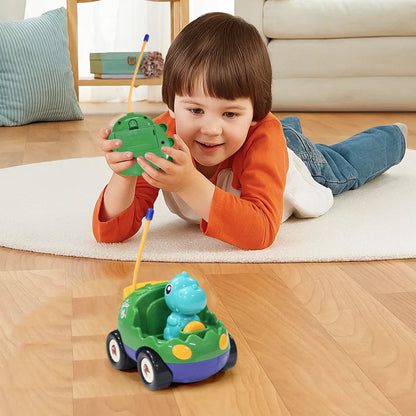 FRESHE RC Car, Cartoon Dinosaur Remote Control Car, Cars Toys with LED Lights & Music, Toddler Toys for Ages 2-4,（Blue）
