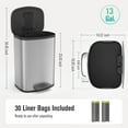 Stainless 50 Liter/13.2 Gallon Step Trash Can for Home and Kitchen, with Stainless Steel Body, 50 Liter/13.2 Gallon, for Home/Kitchen/Garage/Apartment/Office, 16.8"L x 15.2"W x 23.4"H (Silver)
