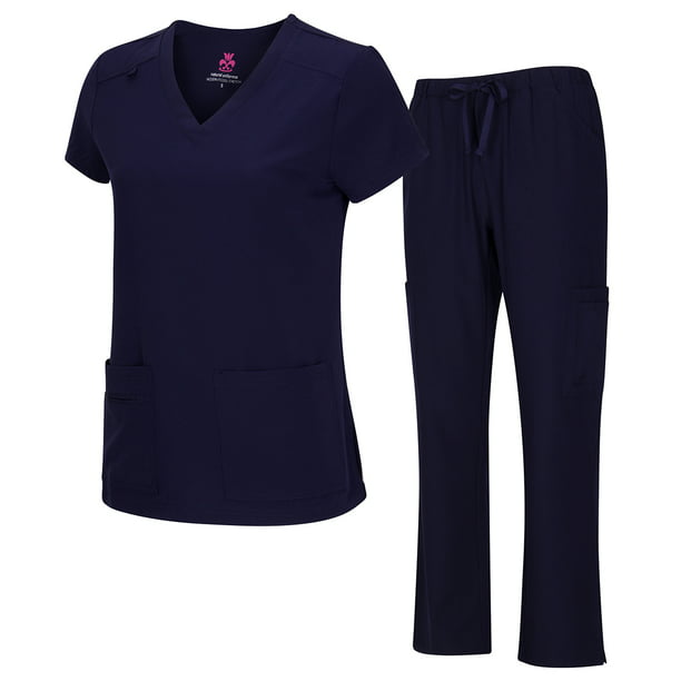 Natural Uniforms Women's Breathable Cool Stretch Fabric Scrub Top and cargo Pant Set