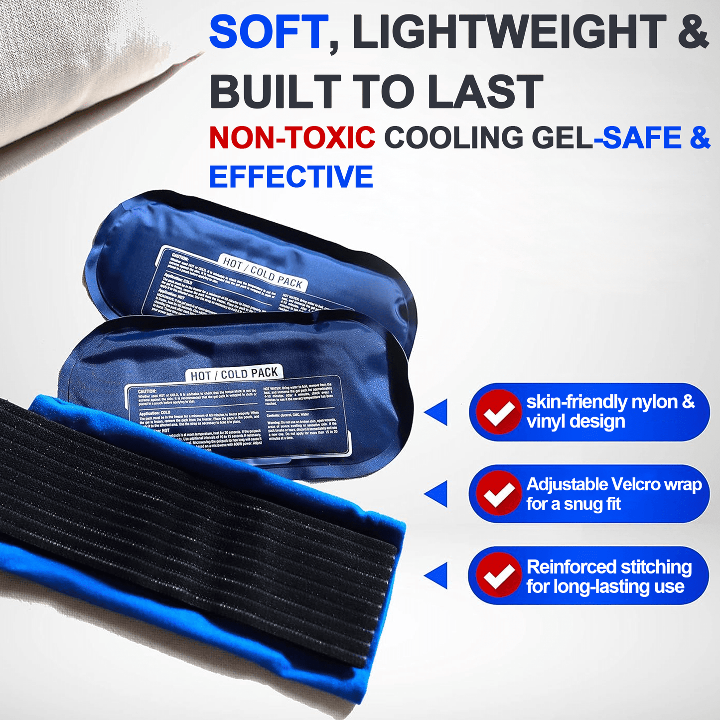 Ice Pack (3-Piece Set) – Reusable Hot and Cold Therapy Gel Wrap Support Injury Recovery, Alleviate Joint and Muscle Pain – Rotator Cuff, Knees, Back & More