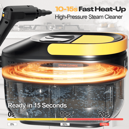 Powerful Steam Cleaner – 15s Heat-Up 2500W Handheld Steamer with 3-Level Adjustable Handle 1.6L Tank & 16 Accessories – Portable Steamer for Home, Car, Grease, Grout, Tile & Upholstery