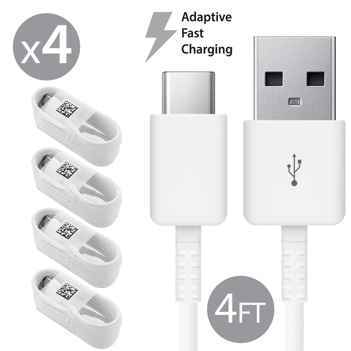 4 Pack Afflux USB Type C USB-C Fast Charging Cable USB-C 3.1 Data Sync Charger Cord For Samsung Galaxy S8 S8+ S9 S9+ Galaxy Note 8 9 Nexus 5X 6P OnePlus 3t 5 5t LG G5 G6 V20 V30 Google Pixel 2 2XL 4FT