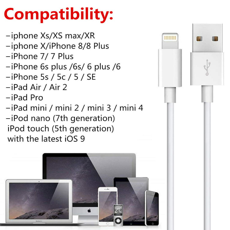 Marlowe Advanced Power-Delivery Technology Compatible Apple MFi Certified 10 Ft. USB to Lightning Charging Cable for iPhone, iPad, iPods 5 Pcs Set