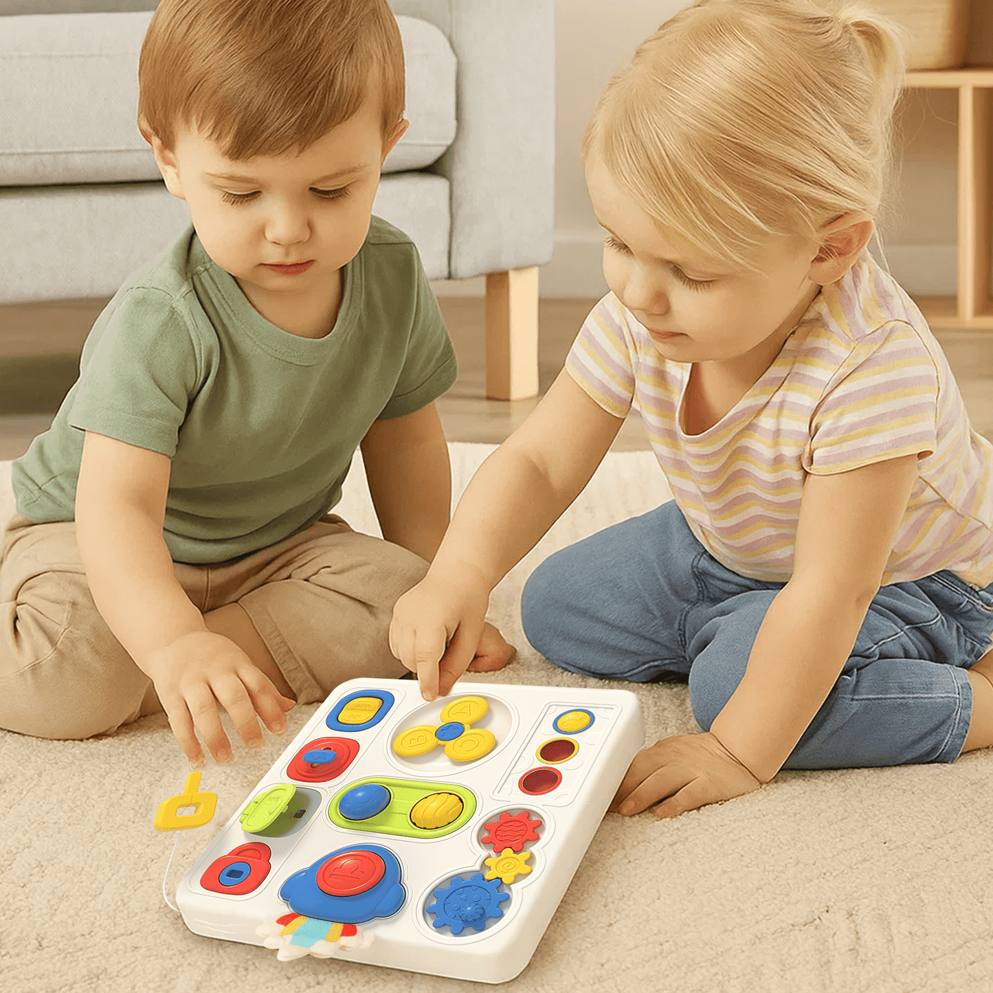 Busy Board for 1 Year Old, Toddler Toys Busy Board with Light & Music, Educational Toys for Learning Fine Motor Skills, Sensory Toy for Toddlers 1-3 Years Old