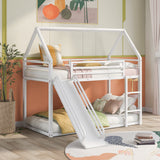 Bunk Bed Twin Over Twin: Loft Bed Meter Bunk Bed with Slide Ladder Low House Bunk Bed for Kids