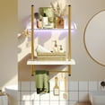 Bestier 2-Tier Floating Shelves for Wall with LED Light 15" x 23" Wall-Mounted Wood Shelves with 6 S-Hooks, White Marble