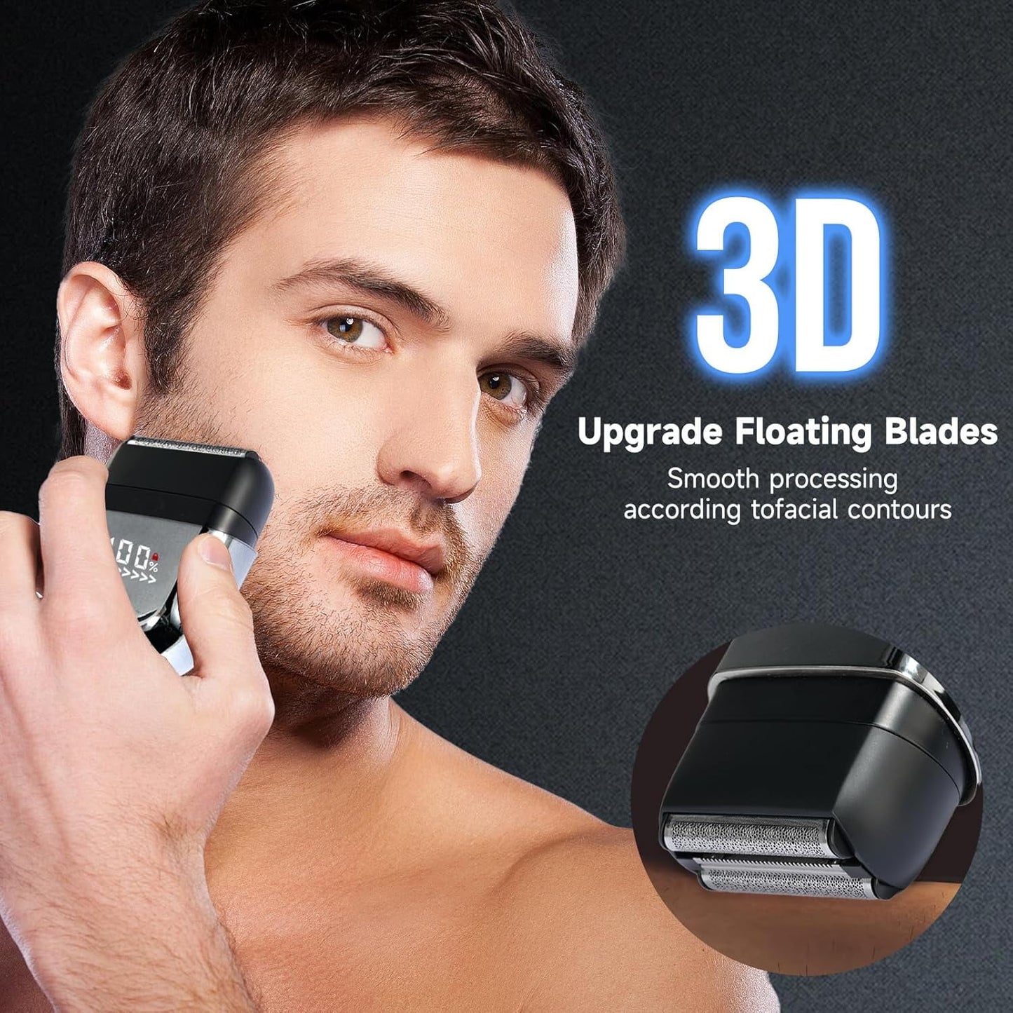 Mini Electric Razor for Men, Fast Rechargeable Foil Shaver for Beard/Face, IPX7 Waterproof for Travel & Home, Light Gray